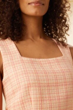 Kinsley Upcycled Top - Pink Peach Plaid -Drapsify Sales Store 0531 Kinsley Pink Peach Plaid 4