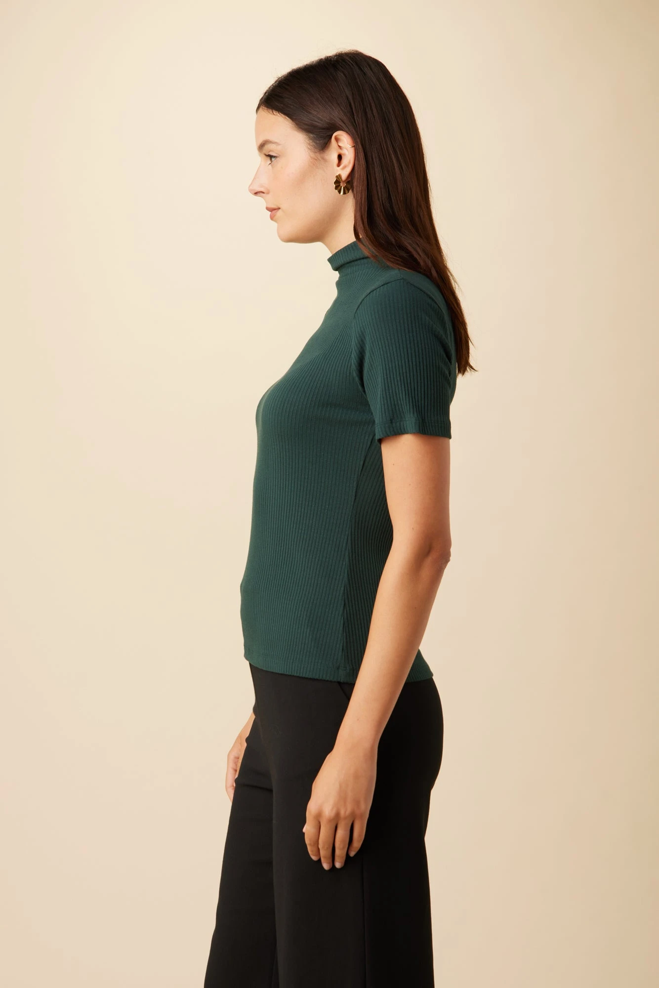 Fiona Paris Rib Turtleneck Top - Darkest Spruce 2 Fiona Paris Rib Turtleneck Top - Darkest Spruce - Image 2