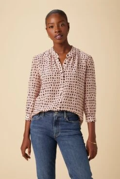 Charlotte 3/4 Sleeve Washable Silk Blouse - Valencia Dot Pink