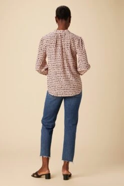 Charlotte 3/4 Sleeve Washable Silk Blouse - Valencia Dot Pink -Drapsify Sales Store 07 10140 Charlotte Silk Valencia Dot 3