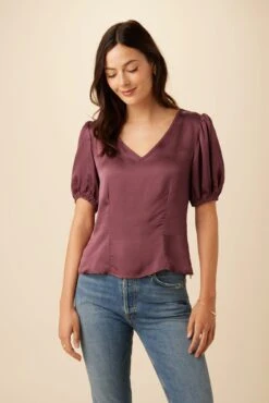 Juliana Eco Textured Viscose Blouse - Plum