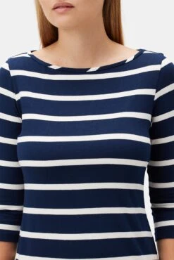 Francoise 3/4 Sleeve Dream Knit Tee - Ivory Navy Rugby Stripe -Drapsify Sales Store 1005R1 34 Francoise IvoryNavy Rugby Stripe 4