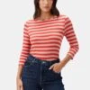 Francoise 3/4 Sleeve Dream Knit Tee - Tangerine Stripe