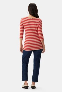 Francoise 3/4 Sleeve Dream Knit Tee - Tangerine Stripe -Drapsify Sales Store 1005R1 34 Francoise Tangerine Stripe 3