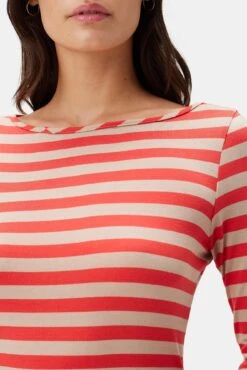 Francoise 3/4 Sleeve Dream Knit Tee - Tangerine Stripe -Drapsify Sales Store 1005R1 34 Francoise Tangerine Stripe 4