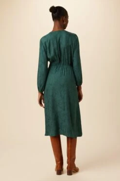 Etta Cupro Viscose Jacquard Dress - Darkest Spruce -Drapsify Sales Store 10077 Etta Jaquard Darkest Spruce 3