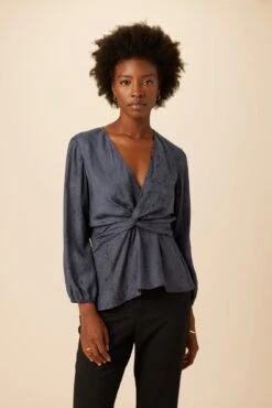Clemence Cupro Viscose Jacqaurd Blouse - Midnight Blue