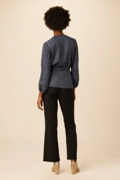 Clemence Cupro Viscose Jacqaurd Blouse - Midnight Blue -Drapsify Sales Store 10096 LS Clemence Midnight Blue 3