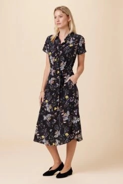Joyce Washable Silk Dress - French Jardin Black