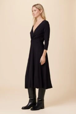 Olive 3/4 Sleeve Dream Knit Dress - Black -Drapsify Sales Store 10128 34 Slv Olive Black 2