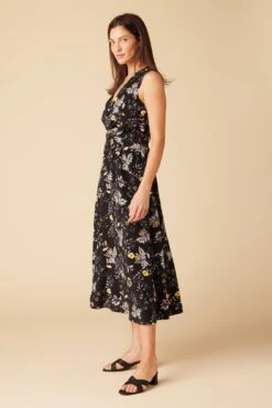 Olive Washable Silk Midi Dress - French Jardin Black -Drapsify Sales Store 10129R1 Olive Silk French Jardin 2