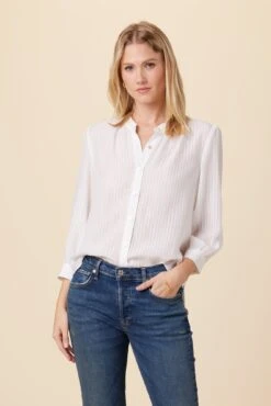 Charlotte 3/4 Sleeve Tencel Blouse - White