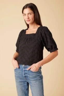 Edith Upcycled Eyelet Blouse - Black