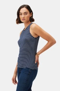 Jillian Dream Knit Tank - Navy Natural Stripe -Drapsify Sales Store 10177 Jillian Stripe Amsterdam Stripe Navy Natural 2