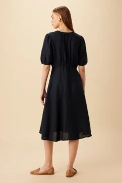 Odette Linen Dress - Navy -Drapsify Sales Store 10191 Odette Linen Navy 3