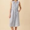 Kylen Linen Midi Dress - Blue Natural Stripe