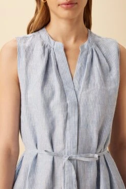 Kylen Linen Midi Dress - Blue Natural Stripe -Drapsify Sales Store 10192 Kylen Blue Natural Stripe 5