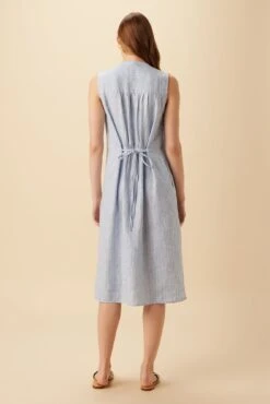 Kylen Linen Midi Dress - Blue Natural Stripe -Drapsify Sales Store 10192 Kylen Blue Natural Stripe 8