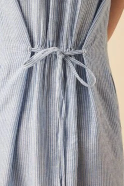 Kylen Linen Midi Dress - Blue Natural Stripe -Drapsify Sales Store 10192 Kylen Blue Natural Stripe 9