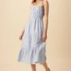 Elio Linen Midi Dress - Blue Natural Stripe