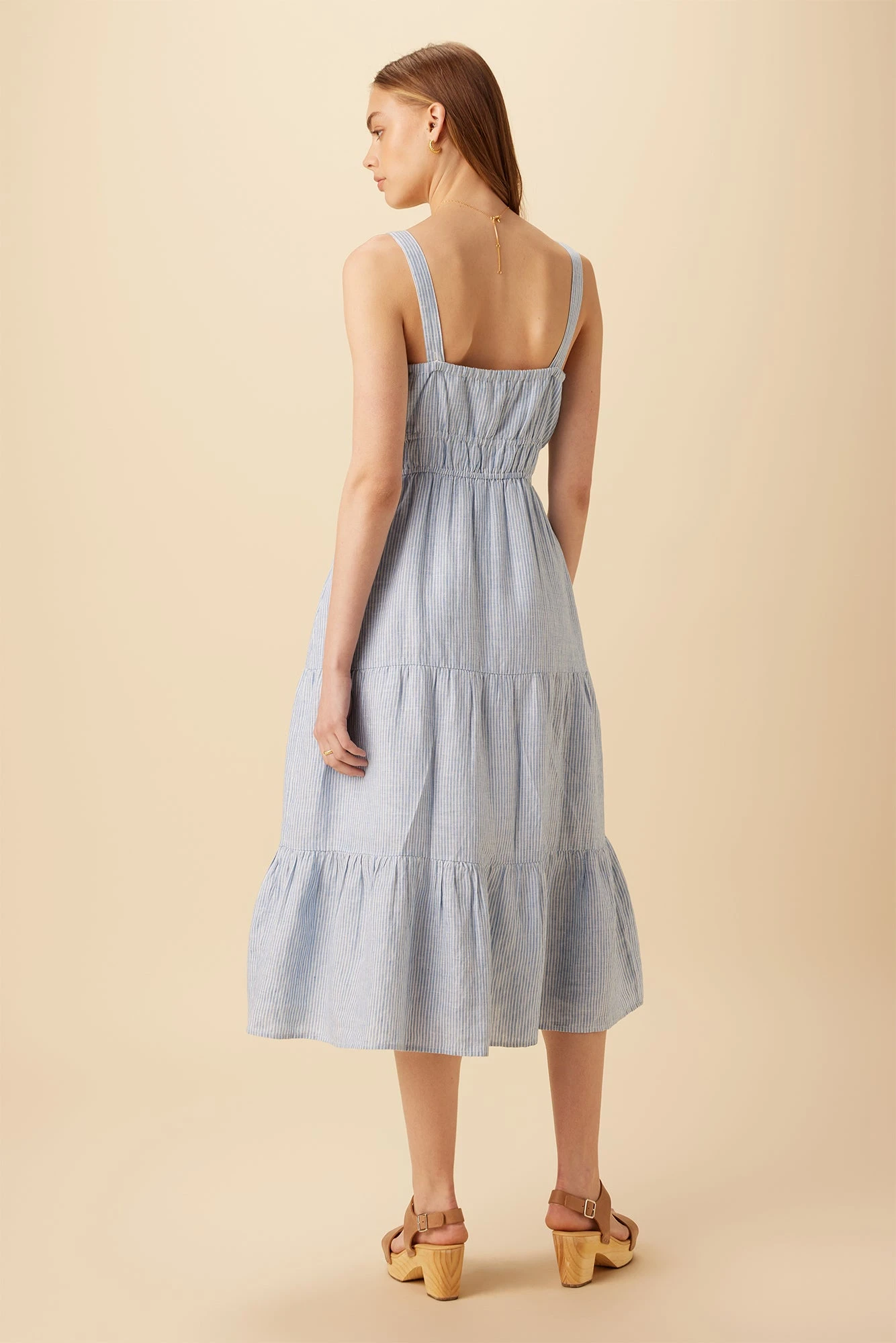 Elio Linen Midi Dress - Blue Natural Stripe 3 Elio Linen Midi Dress - Blue Natural Stripe - Image 3