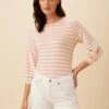 Issa Reverie Knit Tee - Rose Natural Stripe