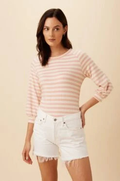 Issa Reverie Knit Tee - Rose Natural Stripe