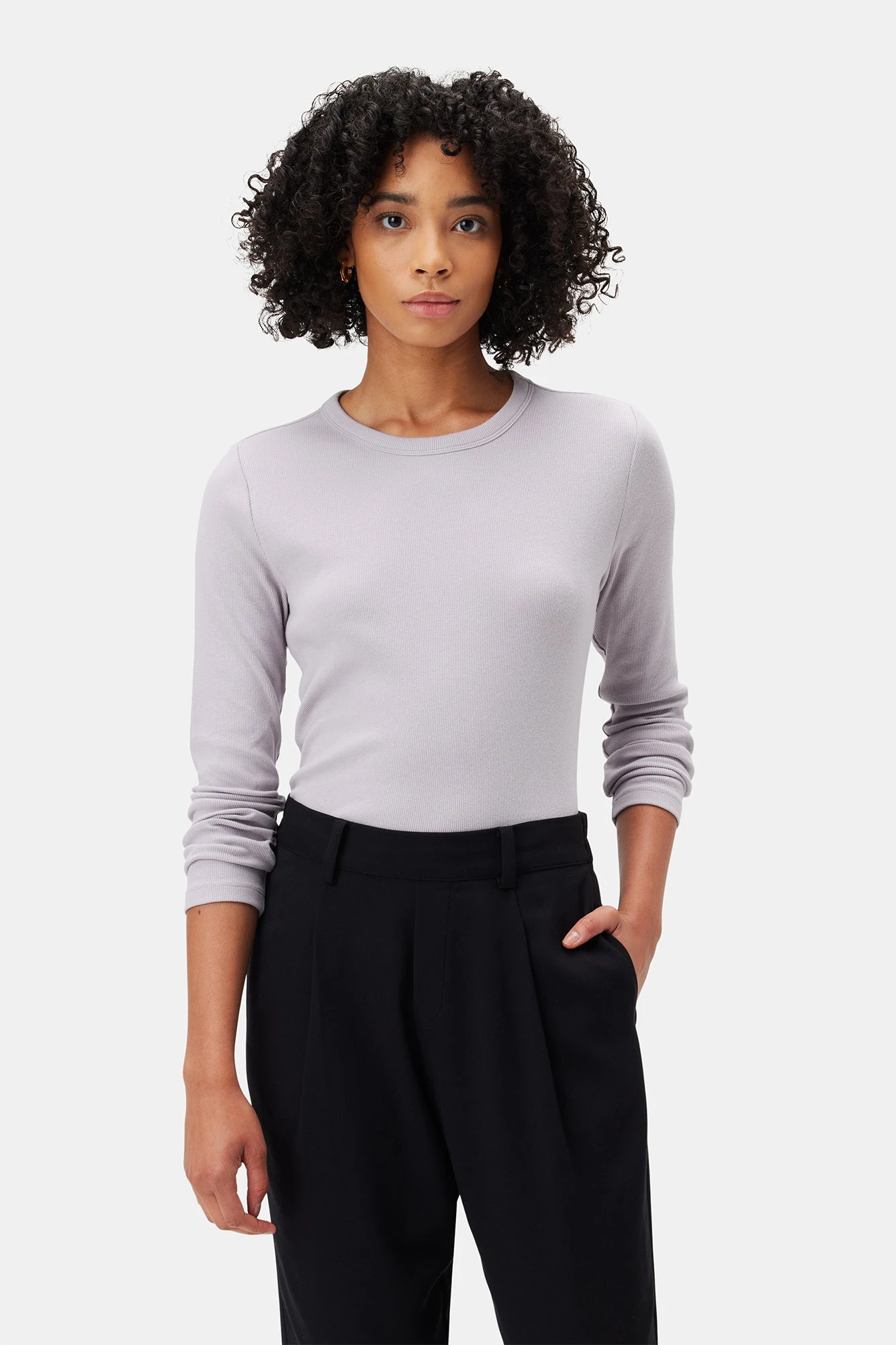 Eleanor Long Sleeve Baby Rib Tee - Lilac 2 Eleanor Long Sleeve Baby Rib Tee - Lilac - Image 2