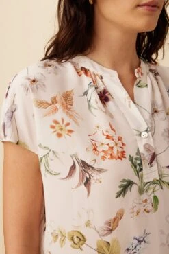 Renata Washable Silk Blouse - Botanic Floral Ivory -Drapsify Sales Store 1068 Renata Silk Botanic Floral Ivory 4