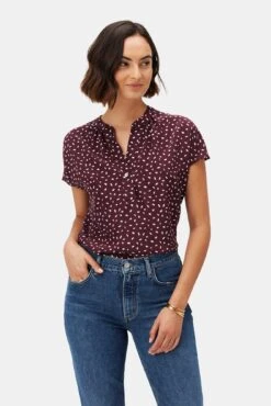 Renata Washable Silk Blouse - Doucet Dot Vineyard