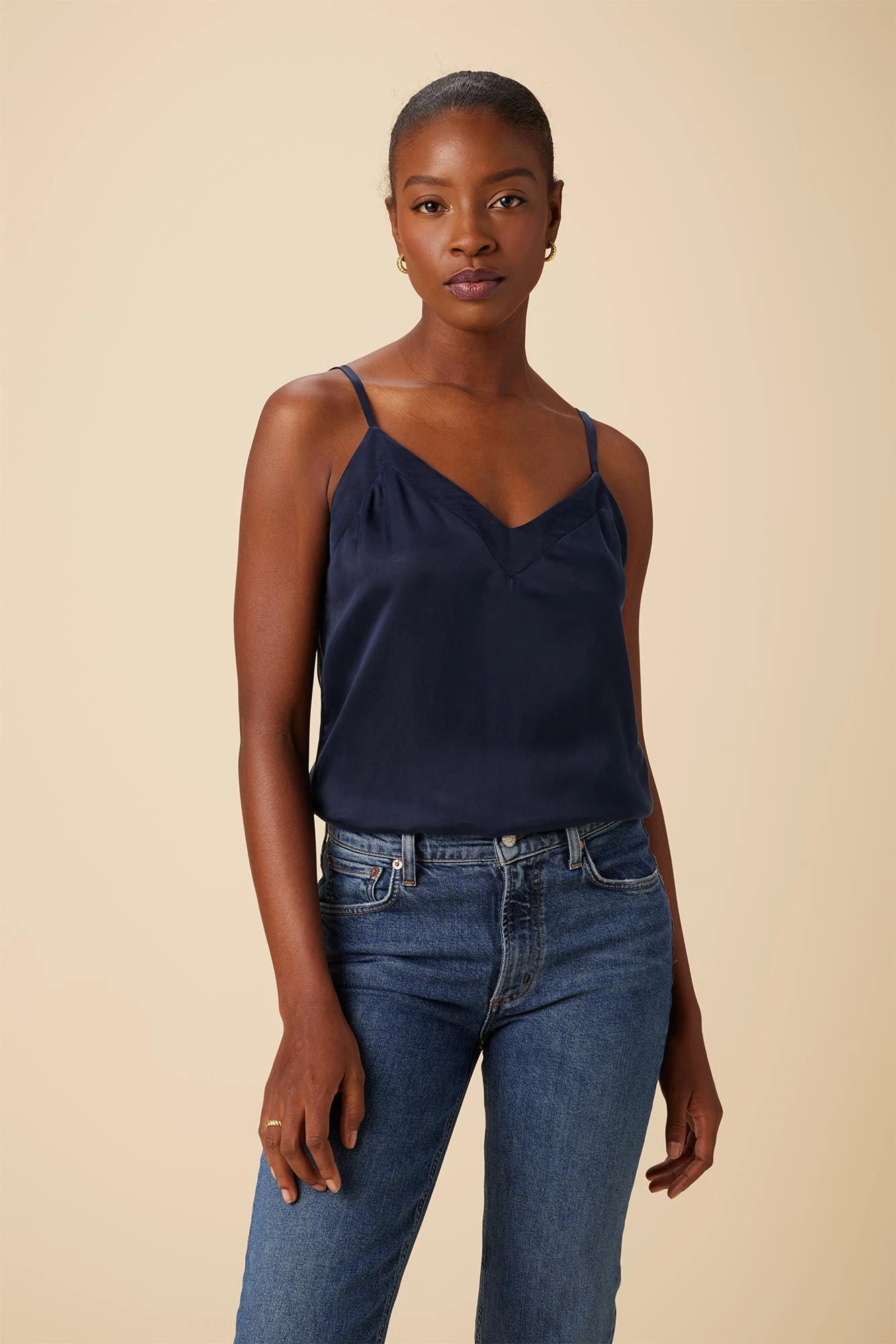 Barlow Cottonseed Cupro Cami - Navy 1 Barlow Cottonseed Cupro Cami - Navy