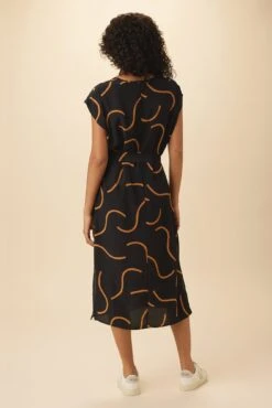 Cindra Washable Silk Midi Dress - Waves Caramel -Drapsify Sales Store 11 9674 Cindra Waves Caramel 3