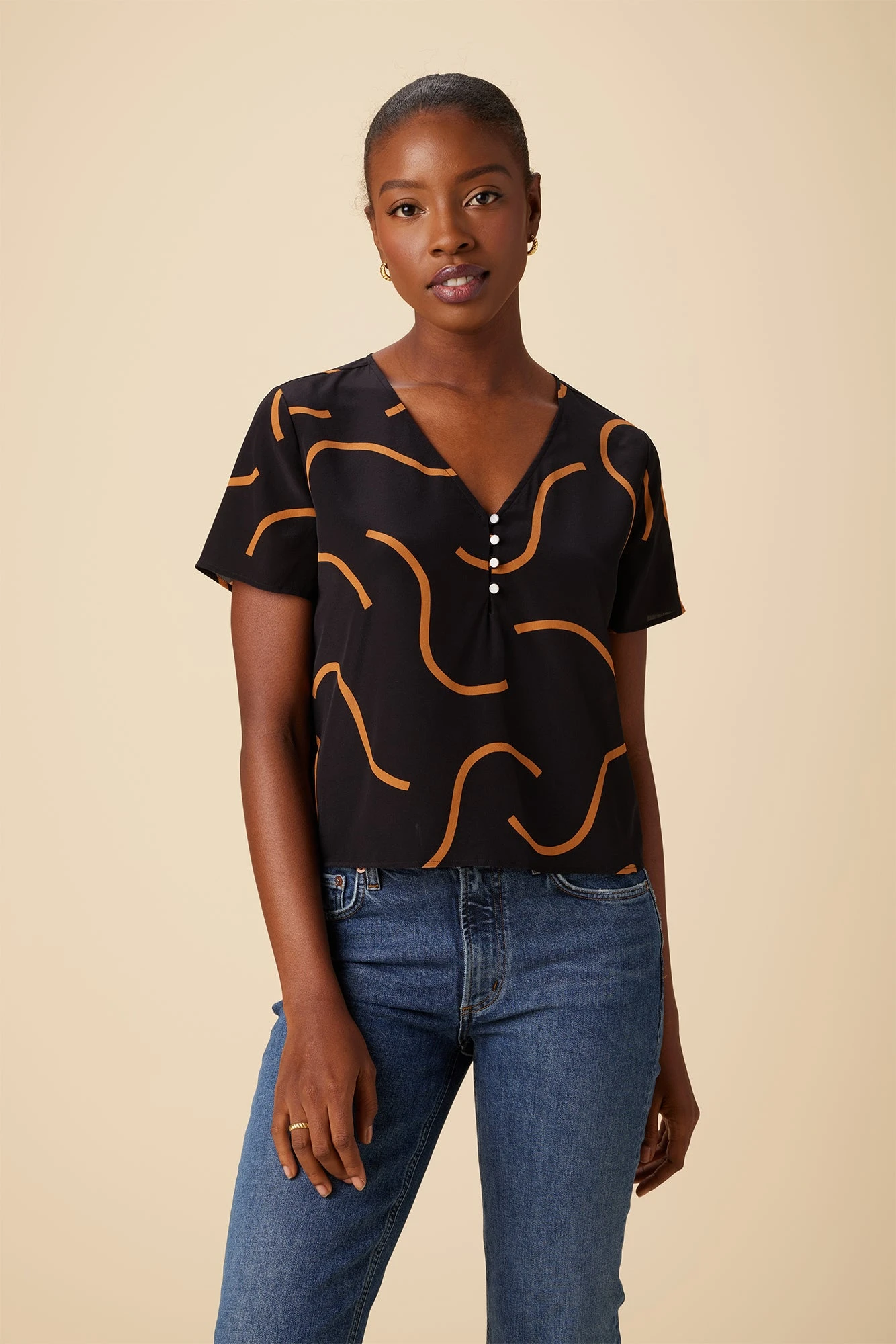 Suri Washable Silk Blouse - Waves Caramel 1 Suri Washable Silk Blouse - Waves Caramel