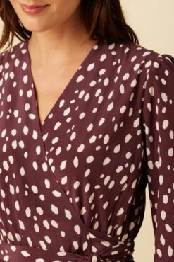 Elma Washable Silk Dress - Pebble Dot Plum -Drapsify Sales Store 19 9555 Elma Plum Ivory 4
