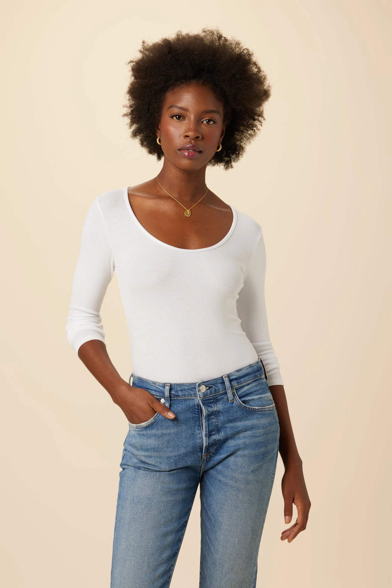 Itana Long Sleeve Dream Rib Tee - White 1 Itana Long Sleeve Dream Rib Tee - White