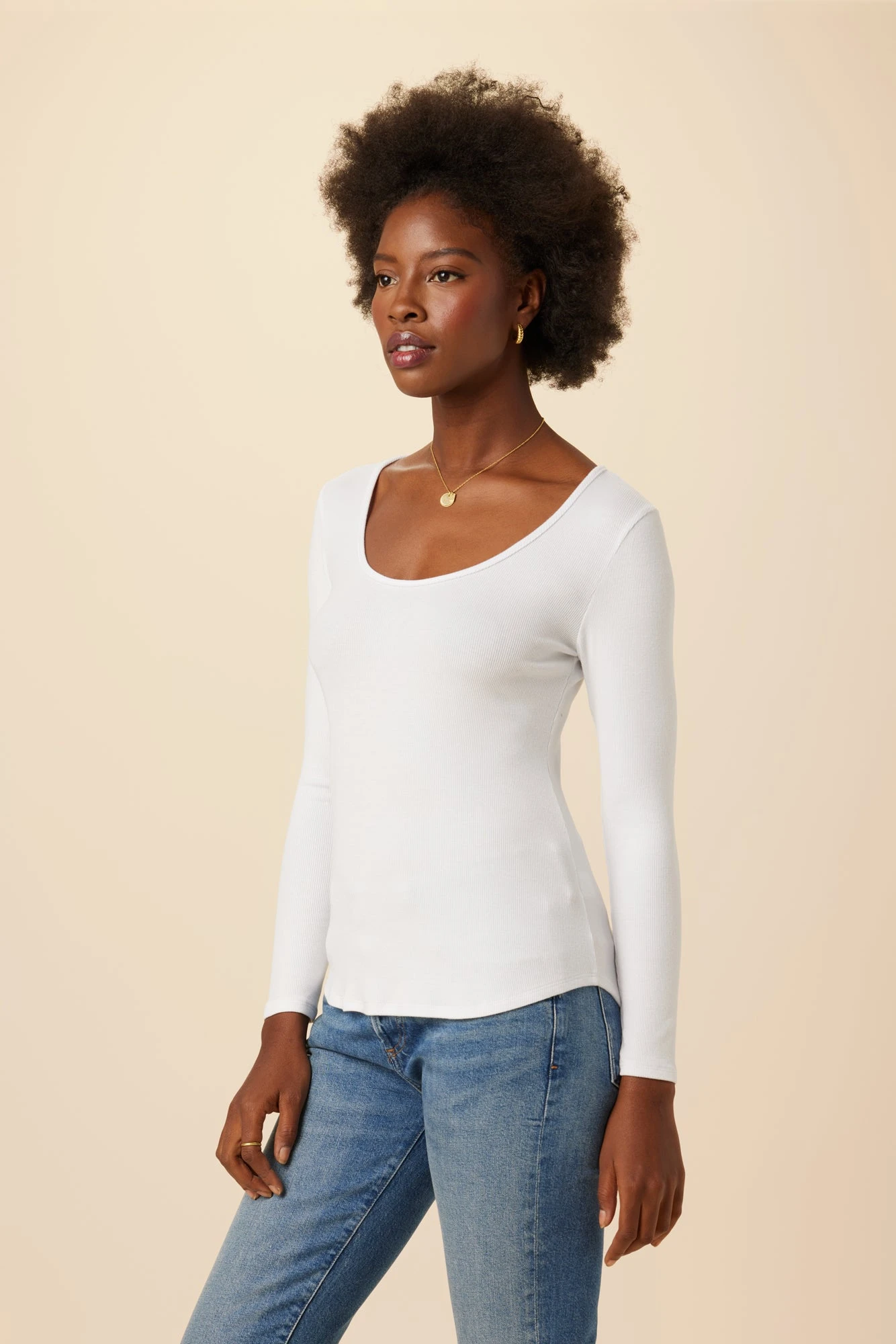 Itana Long Sleeve Dream Rib Tee - White 2 Itana Long Sleeve Dream Rib Tee - White - Image 2