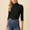 Flannery Dream Knit Turtleneck - Black Spruce Stripe