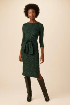 Drapsify Sales Store 27 Colombe 3/4 Sleeve Reverie Knit Dress - Forest Leopard