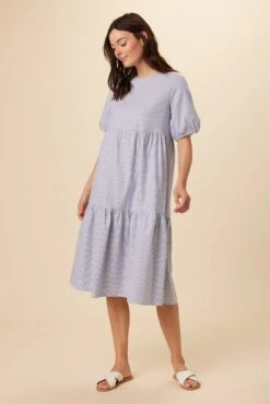 Adele Upcycled Midi Dress - Navy White Stripe