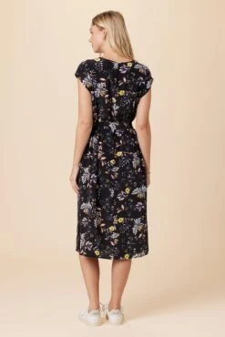 Cindra Washable Silk Midi Dress - French Jardin Black -Drapsify Sales Store 9674R1 Cindra French Jardin Black 3