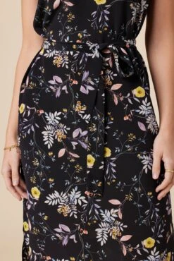 Cindra Washable Silk Midi Dress - French Jardin Black -Drapsify Sales Store 9674R1 Cindra French Jardin Black 4