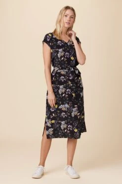 Cindra Washable Silk Midi Dress - French Jardin Black -Drapsify Sales Store 9674R1 Cindra French Jardin Black 5